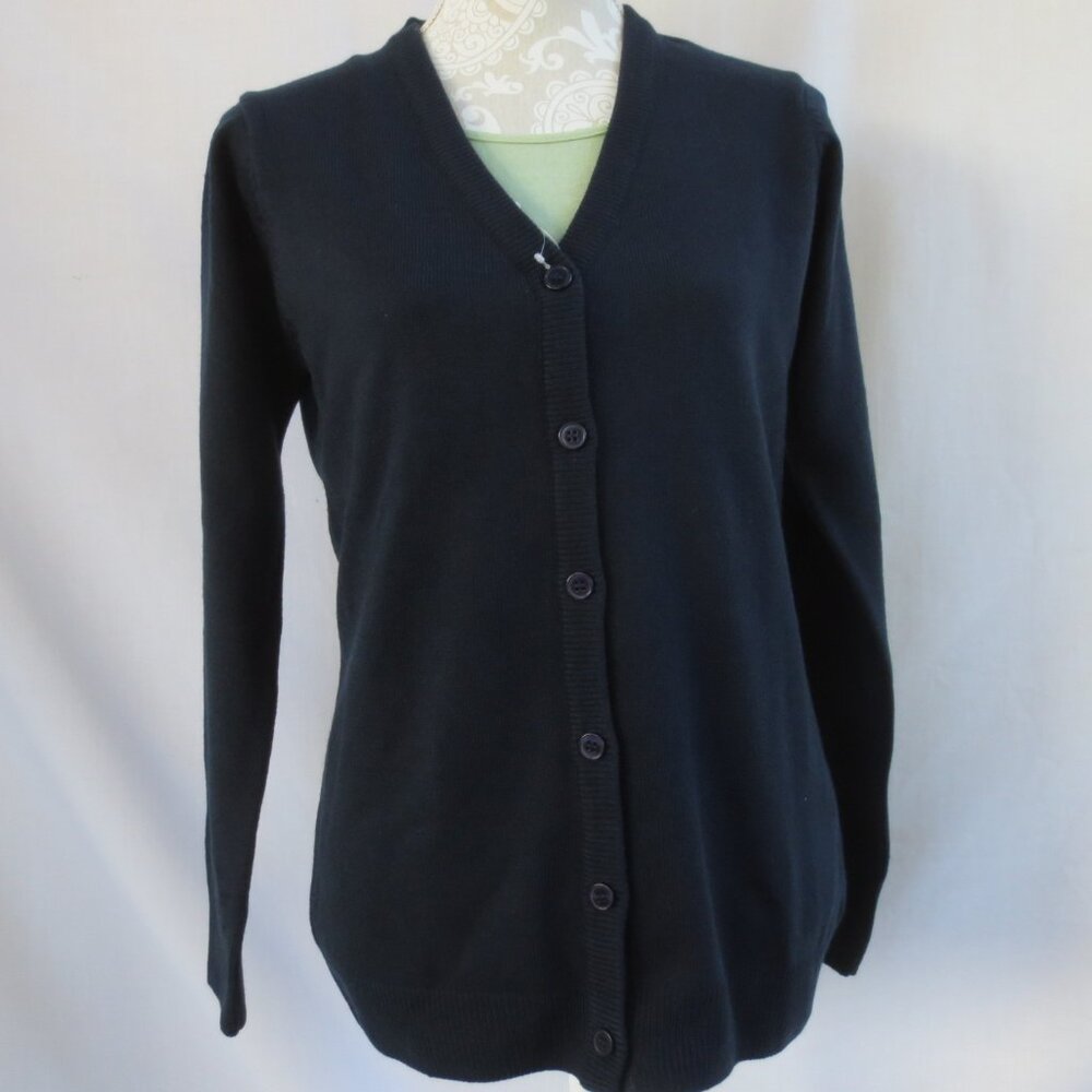 New Harriton Sweater Classic Navy Blue Jersey Knit Button-up Cardigan Size M